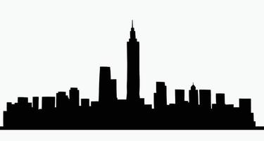 Modern cityscape skyline outline doodle drawing on white background. vector