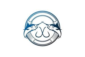 Round Twin Marlin Sword Fish Badge Emblem Label for Angler Club Logo Design Vector
