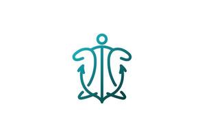 Line Art of Ocean Marine Nautical Turtle Anchor Logo Design Vector