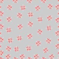 patrón de flores rojas nítidas de forma plana sin costuras, flores de hoja de diseño vectorial con fondo gris. vector