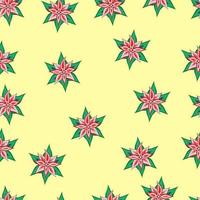 Seamless flat flowers patterns, Vector design shape sharp flowers with softness yellow background.