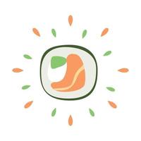 Icono abstracto rollos de sushi jugoso con salpicaduras sobre fondo blanco - vector