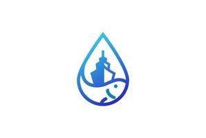 Water Drop with Fish and Ship Vessel for Fisherman Logo Design Vector