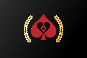 as de pala simple con hoja de laurel para el vector de diseño del logotipo del casino de juego de póquer