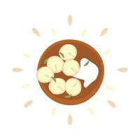 Abstract icon juicy dumplings with sour cream with splashes on a white background - Vector