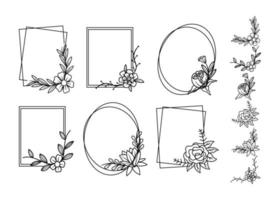 Floral frame line art illustration template vector design