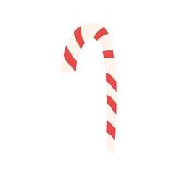 Sweet candy cane for traditional Christmas celebration, flat vector illustration isolated on white background. Hand drawn striped treat.