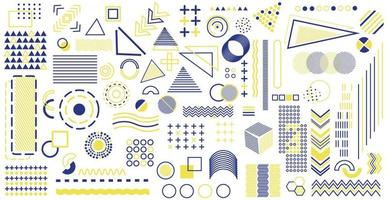 Big set of various abstract yellow-blue elements on a white background - Vector