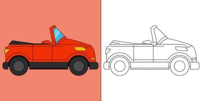 coche descapotable adecuado para la ilustración de vector de página para colorear de niños