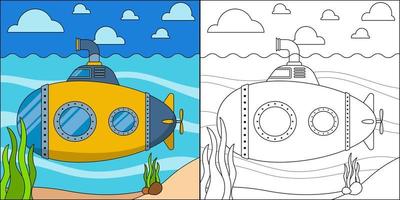 submarino en el mar adecuado para la ilustración de vector de página de color de los niños