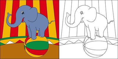 Elephant circus show suitable for children's coloring page vector illustration