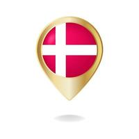 Denmark flag on golden pointer map, Vector illustration eps.10