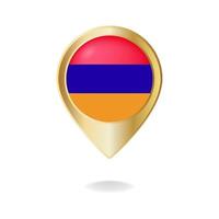 armenia bandera en el mapa de puntero dorado, ilustración vectorial eps.10 vector