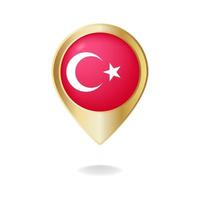 Bandera de Turquía en el mapa de puntero dorado, ilustración vectorial EPS.10 vector