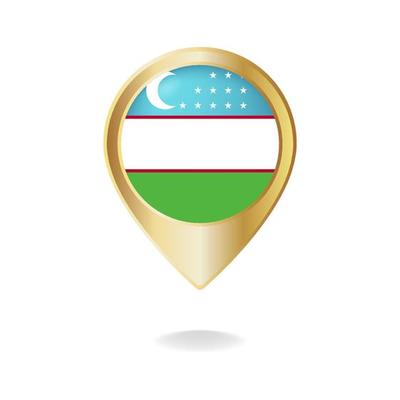 Uzbekistan flag on golden pointer map, Vector illustration eps.10