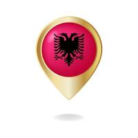 bandera de albania en el mapa de puntero dorado, ilustración vectorial eps.10 vector