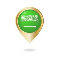 Bandera de arabia saudita en el mapa de puntero dorado, ilustración vectorial eps.10 vector