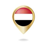 bandera de yemen en el mapa de puntero dorado, ilustración vectorial eps.10
