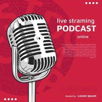 Podcast cover vector illustration with hand-drawn microphone
