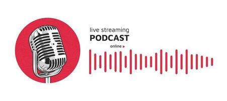 Live streaming podcast banner template vector