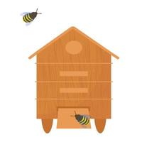 Beehive vector stock illustration. Bees house with insects. Isolated on a white background.