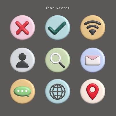 3d vector icon set application , buttons icon web. isolated background
