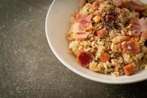 fried rice with bacon ham and black peppers photo