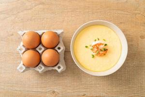 Steamed egg with shrimp and spring onions photo