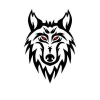 plantilla logo cabeza cara lobo estilo diseño tribal con ojos rojos vector