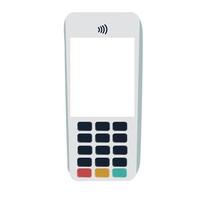 Cash register machine POS for payments terminal . Vector stock illustration. Device for reading banking cards. Isolated on a white background.