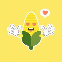 Very adorable corn character. Cute funny corn in cartoon kawai style. Vector isolate on color background