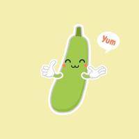 Cute and Kawaii Green Eggplant Cartoon Character icon on color background vector