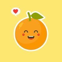personaje de dibujos animados de fruta naranja lindo y kawaii aislado en el vector de fondo de color. divertido icono de cara de emoticono naranja positivo y amigable. comida de cara de dibujos animados de sonrisa feliz, mascota de fruta cómica