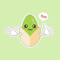 lindo y kawaii personaje de dibujos animados de nueces de pistacho. merienda tradicional. comida sana. adorno de nuez. vector