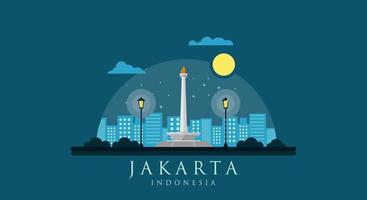 ilustración de diseño de vector plano de monas. monumento nacional de indonesia el hito de la ciudad de jakarta. monumen nasional jakarta tugu monas, ciudad capital de indonesia.
