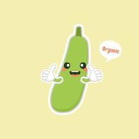 Cute and Kawaii Green Eggplant Cartoon Character icon on color background vector