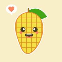 ilustración de mango de caricatura plana linda y kawaii. ilustración vectorial de lindo mango con expresión sonriente. lindo diseño de mascota de mango vector