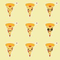 Funny Pizza slice. Cute pizza character set isolated on color background . Fast food characters. can use in the menu, in the shop, in the bar, the card or stickers. Easy to edit. vector