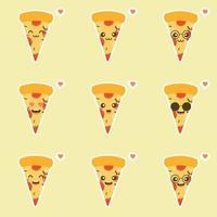 Funny Pizza slice. Cute pizza character set isolated on color background . Fast food characters. can use in the menu, in the shop, in the bar, the card or stickers. Easy to edit. vector