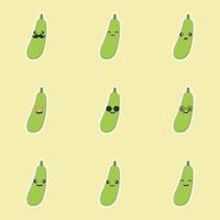 Cute and Kawaii Green Eggplant Cartoon Character icon on color background vector