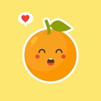 personaje de dibujos animados de fruta naranja lindo y kawaii aislado en el vector de fondo de color. divertido icono de cara de emoticono naranja positivo y amigable. comida de cara de dibujos animados de sonrisa feliz, mascota de fruta cómica
