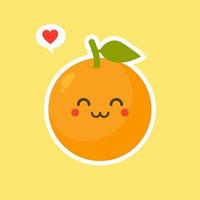 Orange Cute and kawaii fruit cartoon character isolated on color background vector . Funny positive and friendly Orange emoticon face icon. Happy smile cartoon face food , comical fruit mascot