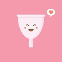 Cute happy smiling menstrual cup. Isolated on pink background. Vector cartoon character illustration design,simple flat style. Zero waste period, menstrual cup concept