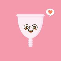 Cute happy smiling menstrual cup. Isolated on pink background. Vector cartoon character illustration design,simple flat style. Zero waste period, menstrual cup concept