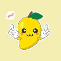 lindo y kawaii personaje de fruta de mango. ilustración de concepto vectorial en un estilo plano para una alimentación y un estilo de vida saludables. vector