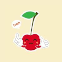 cute and kawaii cherry characters.Fruit design with cherry vector characters.Cute Cherry character, Cherry cartoon vector illustration. Cute fruit vector character isolated on color background.