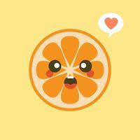 personaje de dibujos animados lindo y kawaii naranja. ilustración de personaje de fruta orgánica feliz saludable. frutas cítricas que son ricas en vitamina c. agrio, ayudando a sentirse fresco. vector