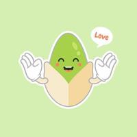 lindo y kawaii personaje de dibujos animados de nueces de pistacho. merienda tradicional. comida sana. adorno de nuez. vector