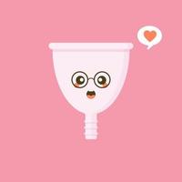 Cute happy smiling menstrual cup. Isolated on pink background. Vector cartoon character illustration design,simple flat style. Zero waste period, menstrual cup concept