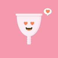 Cute happy smiling menstrual cup. Isolated on pink background. Vector cartoon character illustration design,simple flat style. Zero waste period, menstrual cup concept